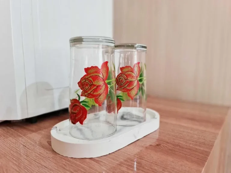Decorative glassware at 37 Guesthouse Jakarta