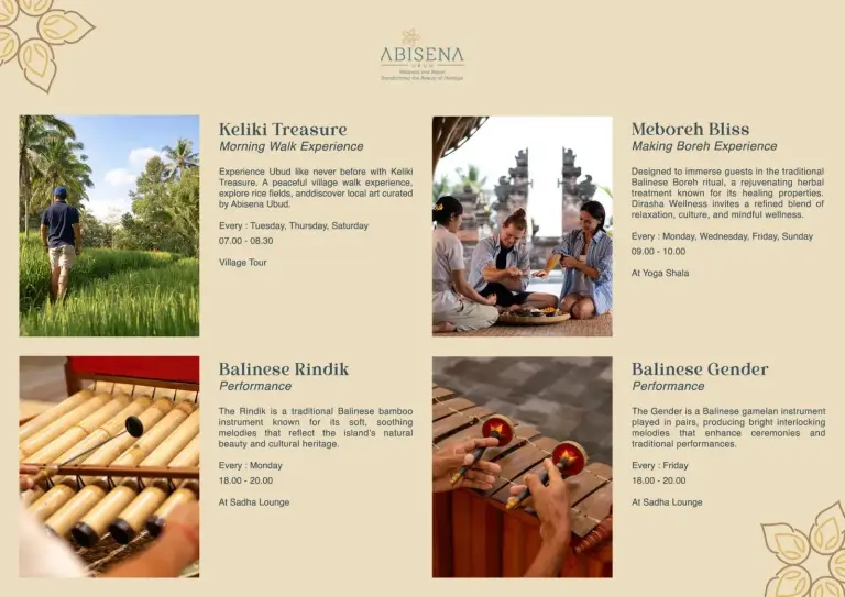 Brochure des activités bien-être à Abisena Wellness & Resort Ubud-Adult Only