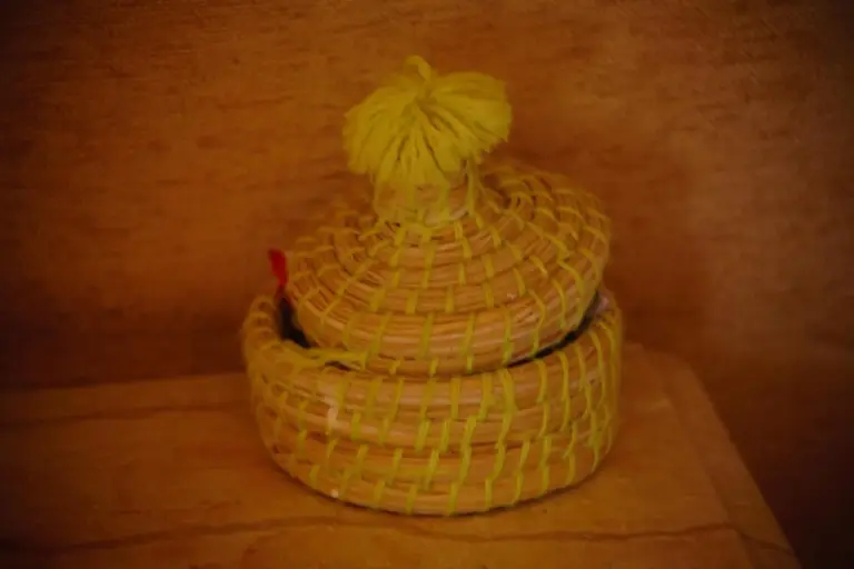 Woven decorative basket at Achabou Desert Camp