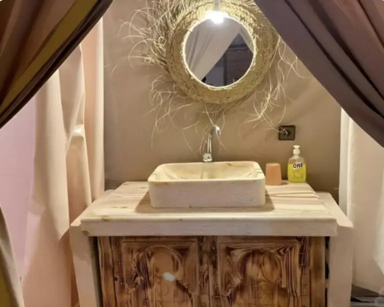 Chic bathroom area at Africa Stars Camp in Merzouga.