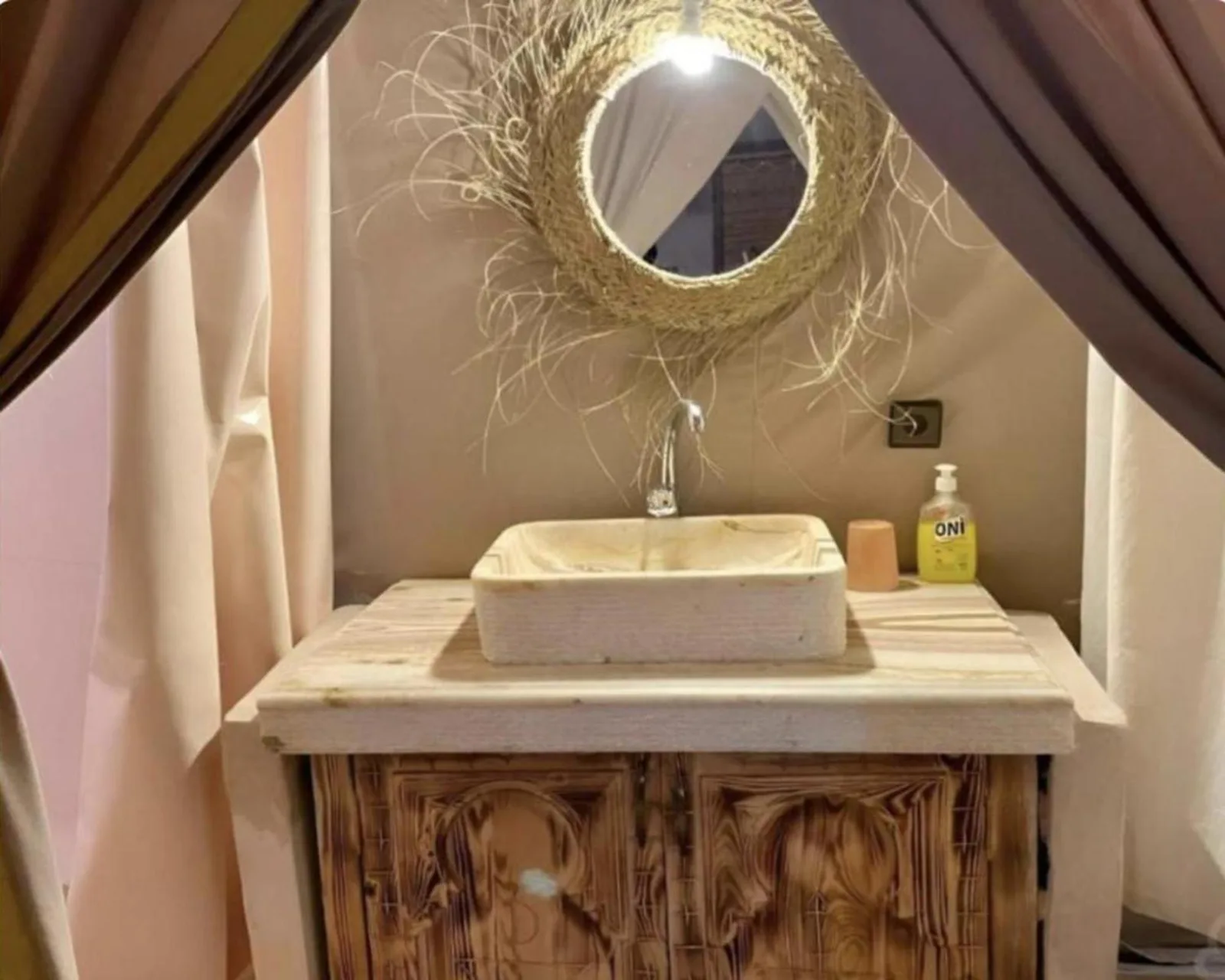 Chic bathroom area at Africa Stars Camp in Merzouga.