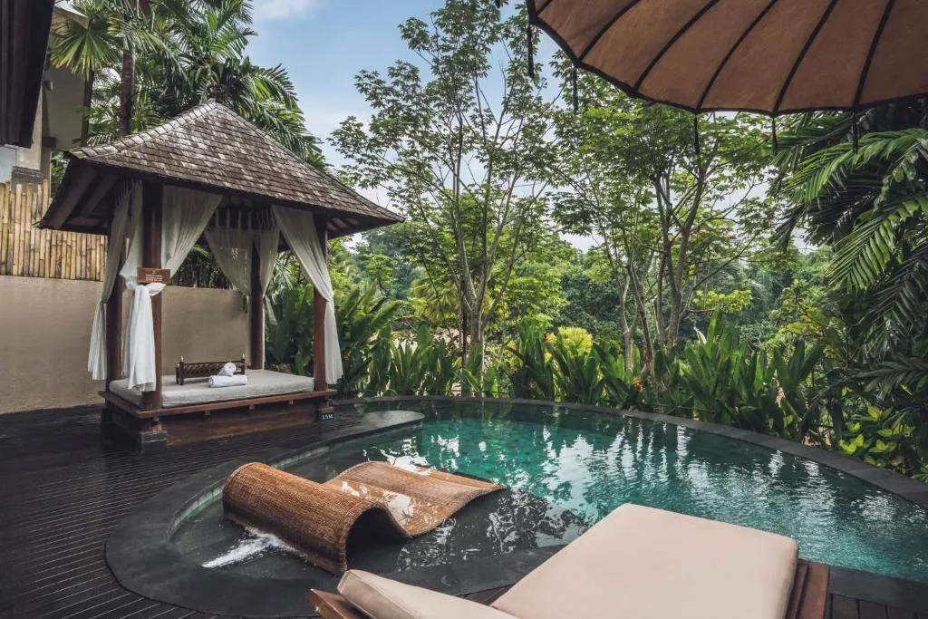 Aksari Resort & Spa Ubud by Ini Vie Hospitality – Ubud, Indonesia hotel – an aerial view of a village with a river at Aksari Resort & Spa Ubud by Ini Vie Hospitality in Ubud