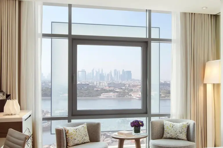 Panoramic window view over Dubai Creek from Al Bandar Rotana – Dubai Creek in Dubai