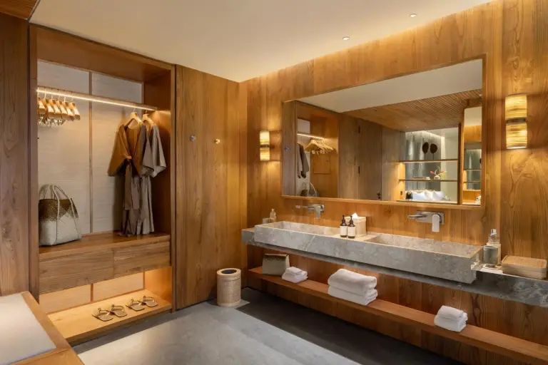 Alaya Suites Ubud chic wardrobe area in bathroom