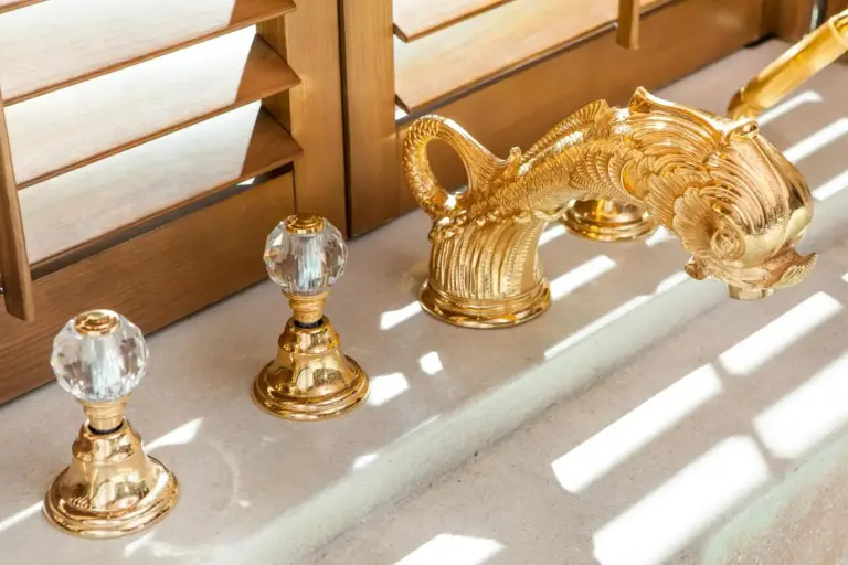 Elegant golden faucet in Ammatara Pura Pool Villa in Koh Samui