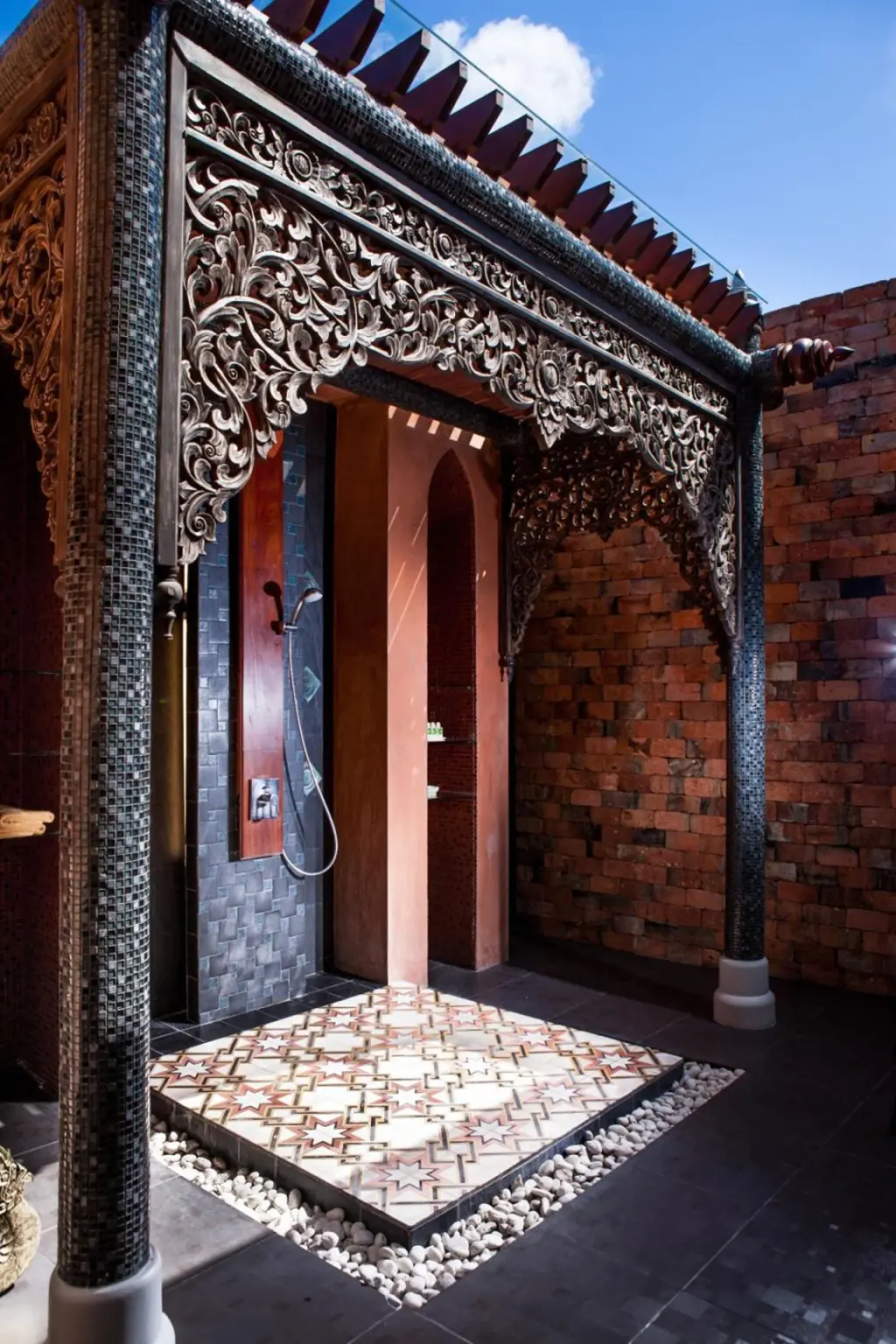 Luxurious outdoor shower at Ammatara Pura Pool Villa in Koh Samui