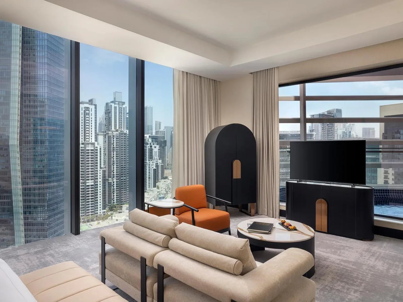 Suite living room at Anantara Downtown Dubai
