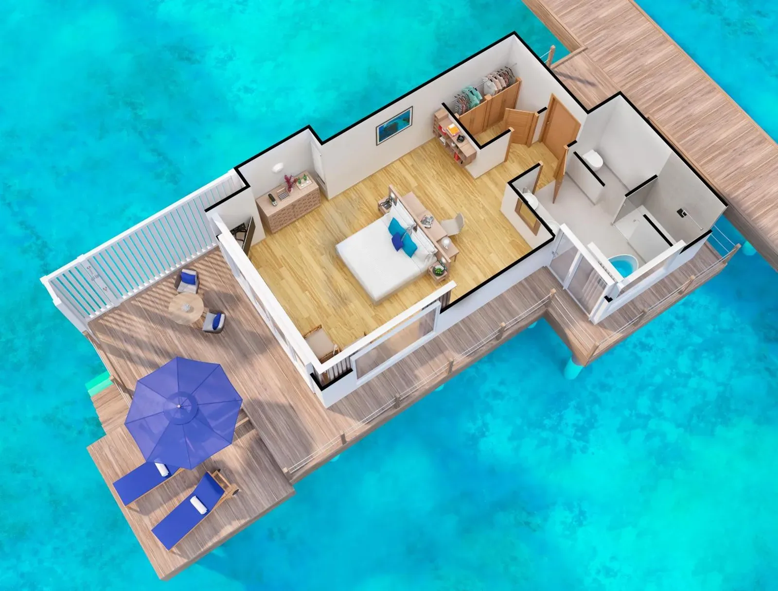 Plan de la villa sur l'eau du Baglioni Resort Maldives