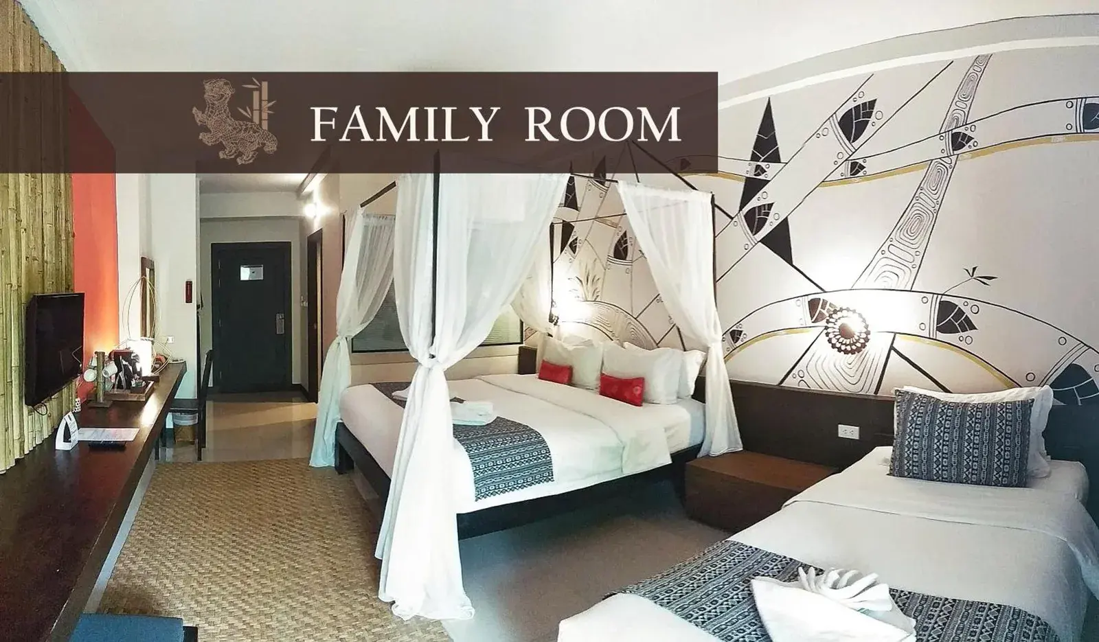Bamboori Boutique Resort Chiang Mai family room with multiple beds and canopy styling