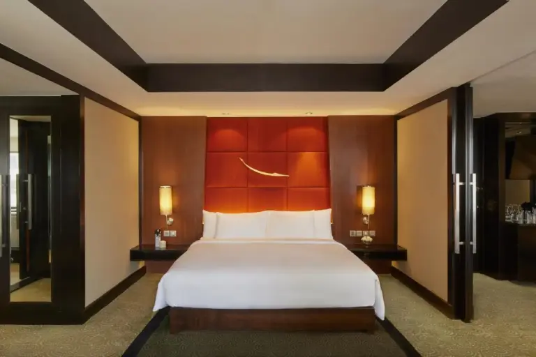Elegant bedroom with lighting at Banyan Tree Bangkok