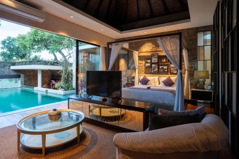 Berry Amour Romantic Villas bedroom view with pool