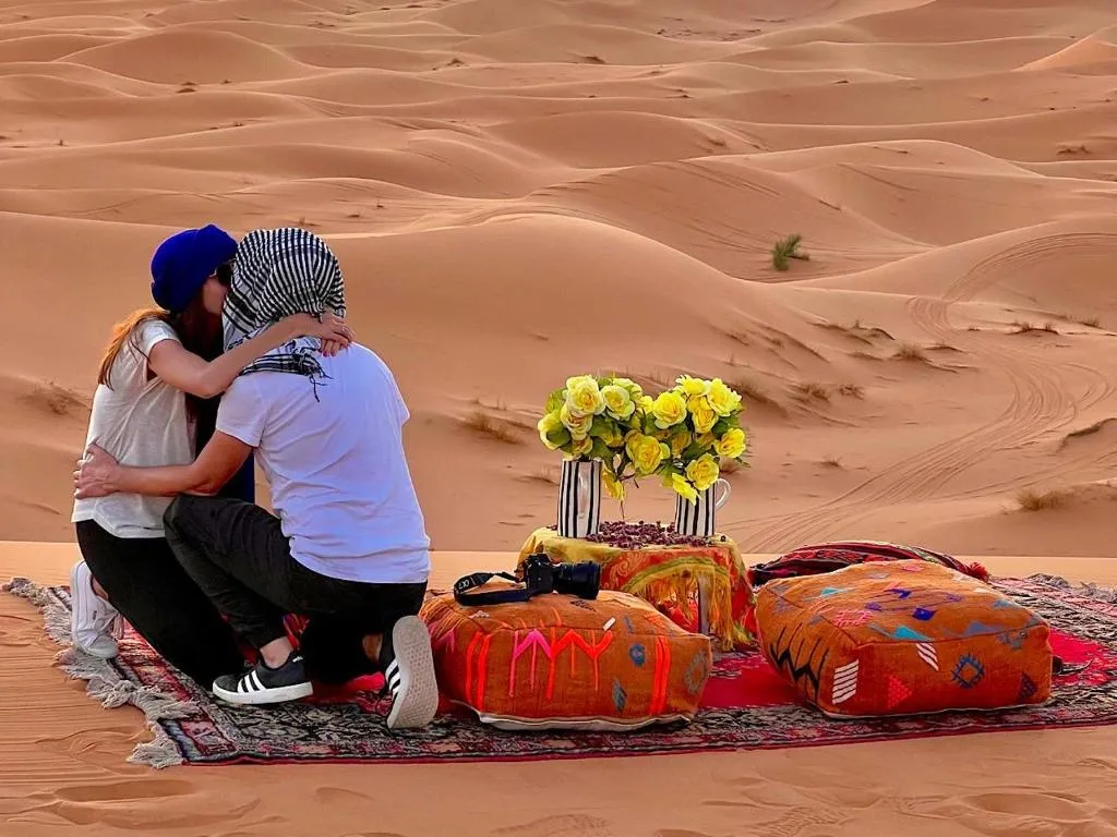 Romantic setup in the desert at Big Dipper Luxury Camp in Merzouga