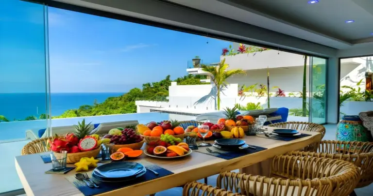 Essbereich mit Aussicht in der BLUE BUTTERFLY Luxury Pool Villa Koh Samui