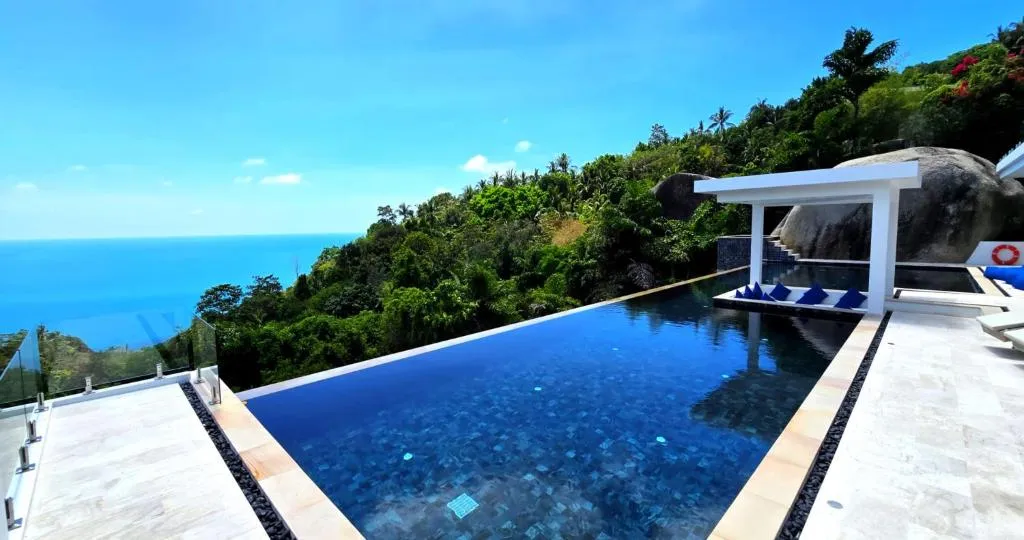 Panoramic view of the pool at BLUE ELEPHANT Luxury Pool Villa Koh Samui