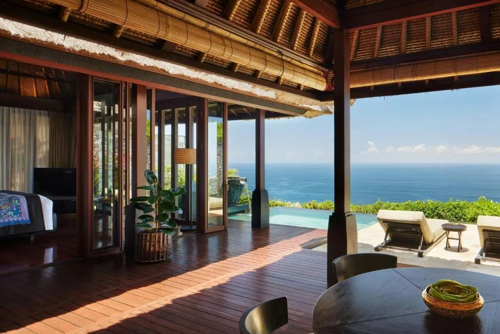Interior of a villa at Bvlgari Resort Bali with pool access