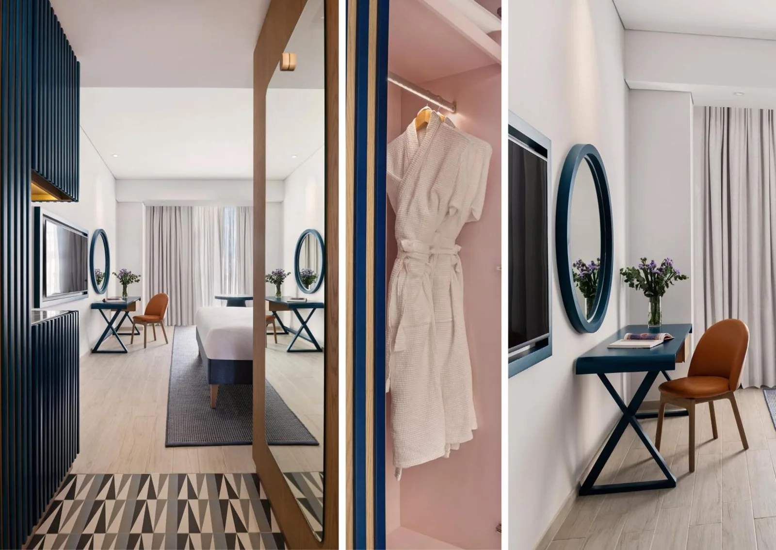 Detalles interiores en una habitación de huéspedes en C Central Hotel and Resort The Palm en Dubai, incluido armario y escritorio