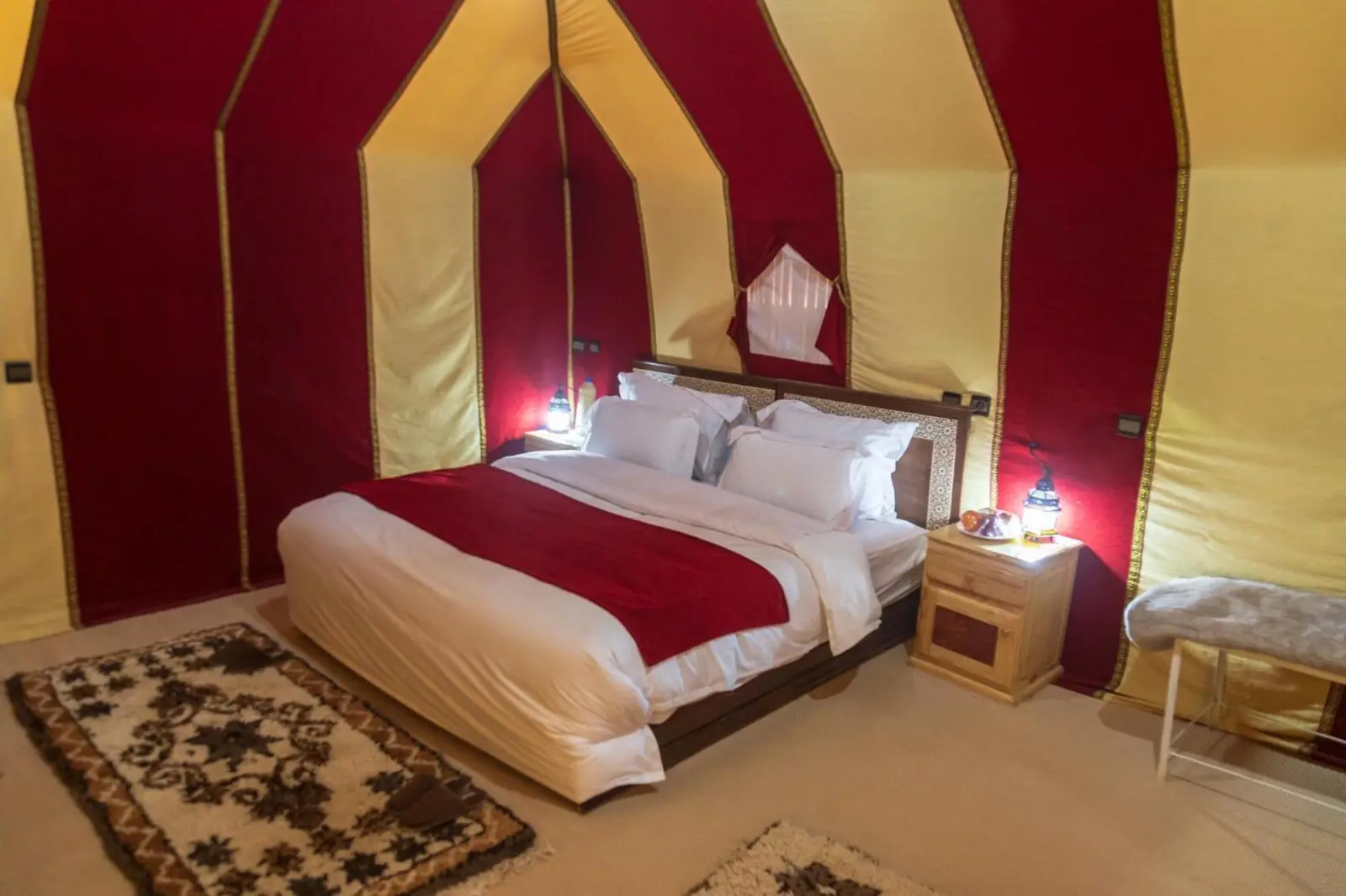 Interior of the luxury tent at Camel Trekking Camp in Merzouga