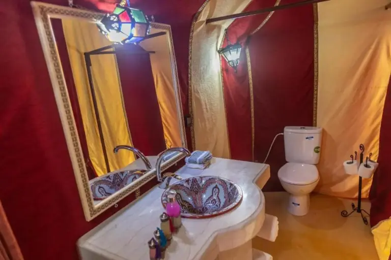 Bathroom in a luxury tent at Camel Trekking Camp, Merzouga