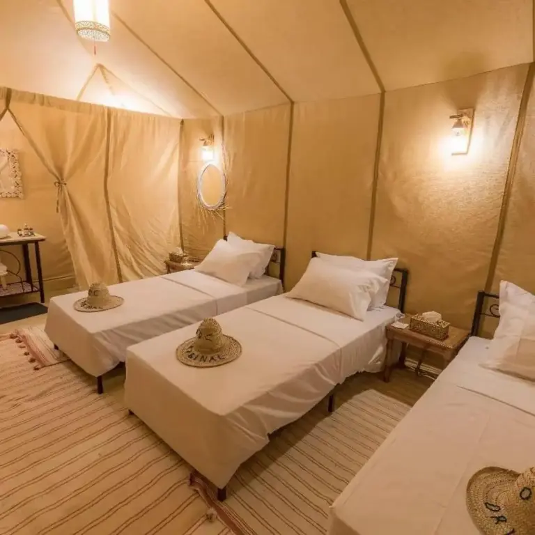 Triple room setup at Camel Trekking Camp, Merzouga