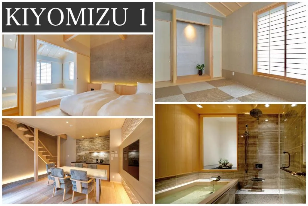 Collage de la vista general de la habitación en Campton Kiyomizu Vacation Rental en Kioto
