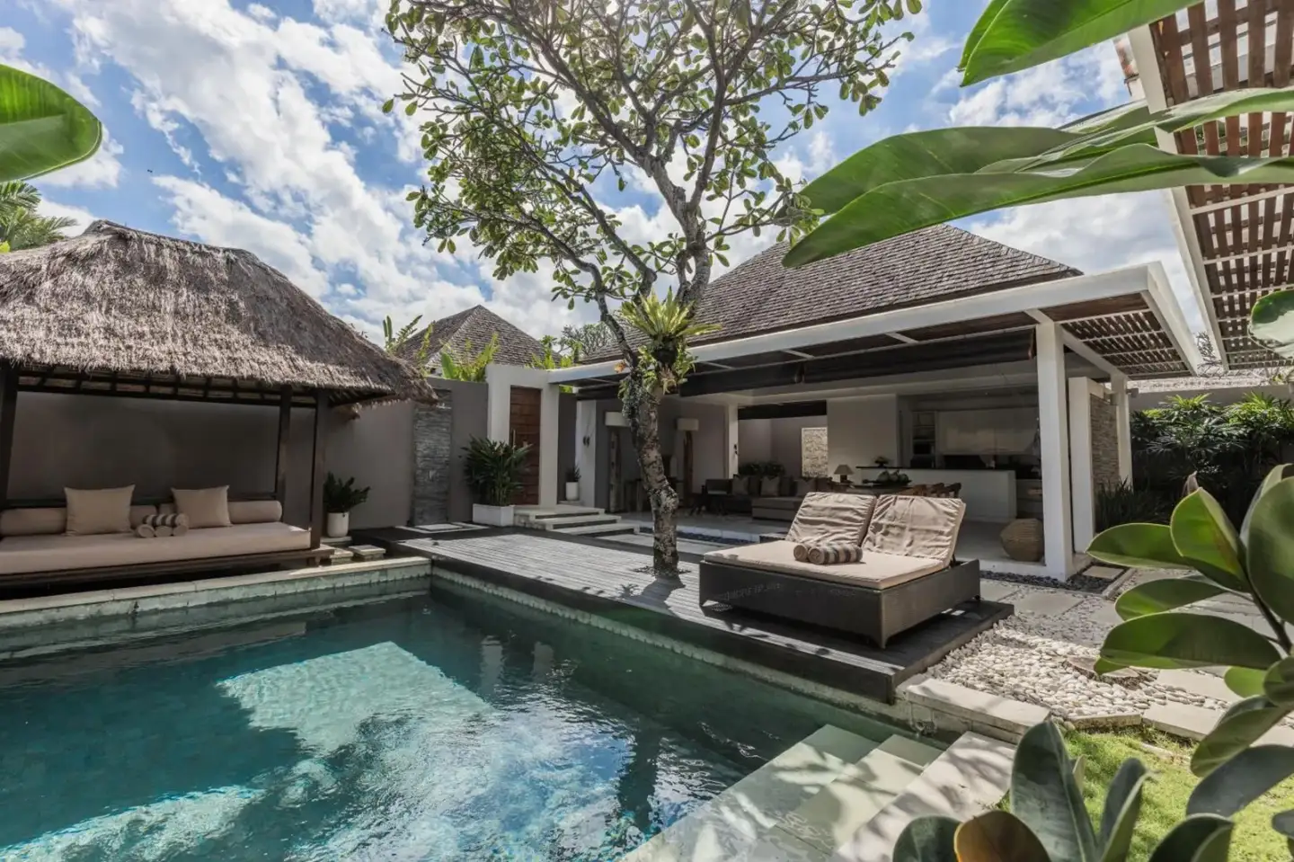 Chandra Bali Villas gazebo by the pool in Seminyak