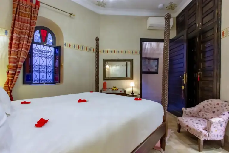 Comfortable bedroom interior at Dar Anika in Marrakech