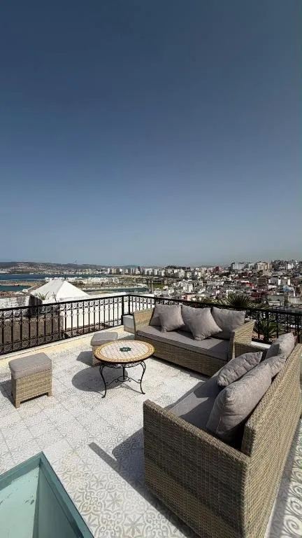 Rooftop terrace view from Dar Baba hotel in Tangier