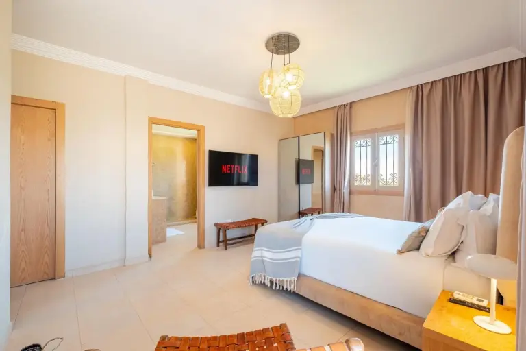 Guest room with stylish decor at Dar Lazrek Villa & Guest House in Marrakech