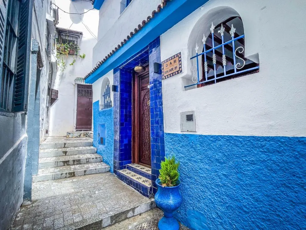 Entrance to Dar Sharif Tanger with blue accents