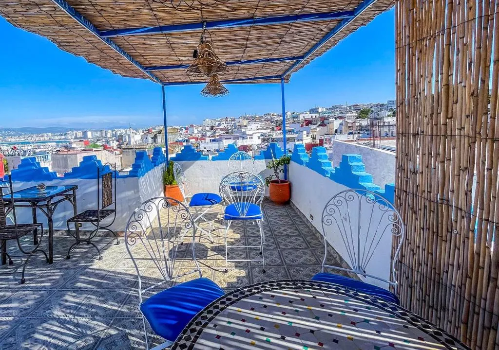 Additional rooftop seating at Dar Sharif Tanger with city views