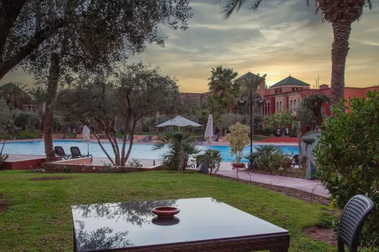 Delta Hotels by Marriott Marrakech Eden Andalou poolside view at sunset