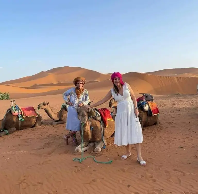 Camels resting in the dunes of Sahara Desert, Merzouga