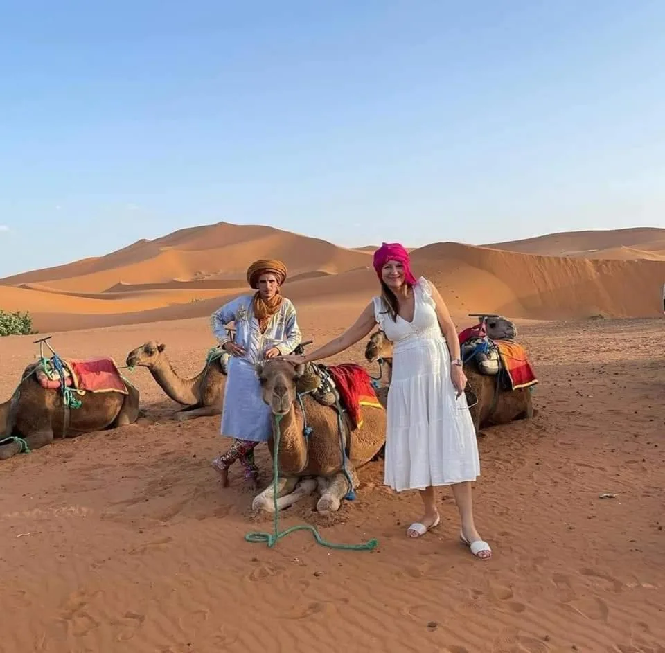Camels resting in the dunes of Sahara Desert, Merzouga