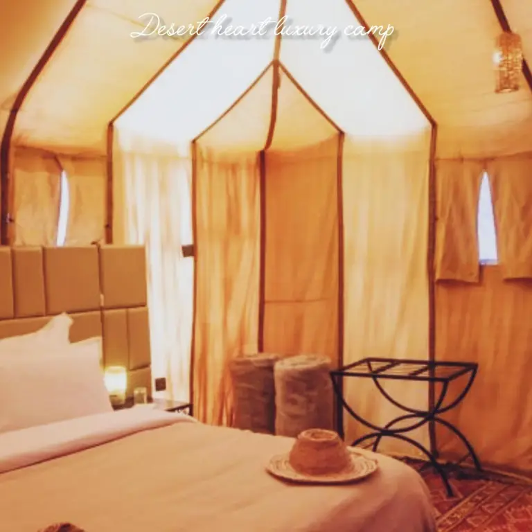 Interior of a luxurious tent at Desert Heart Luxury Camp