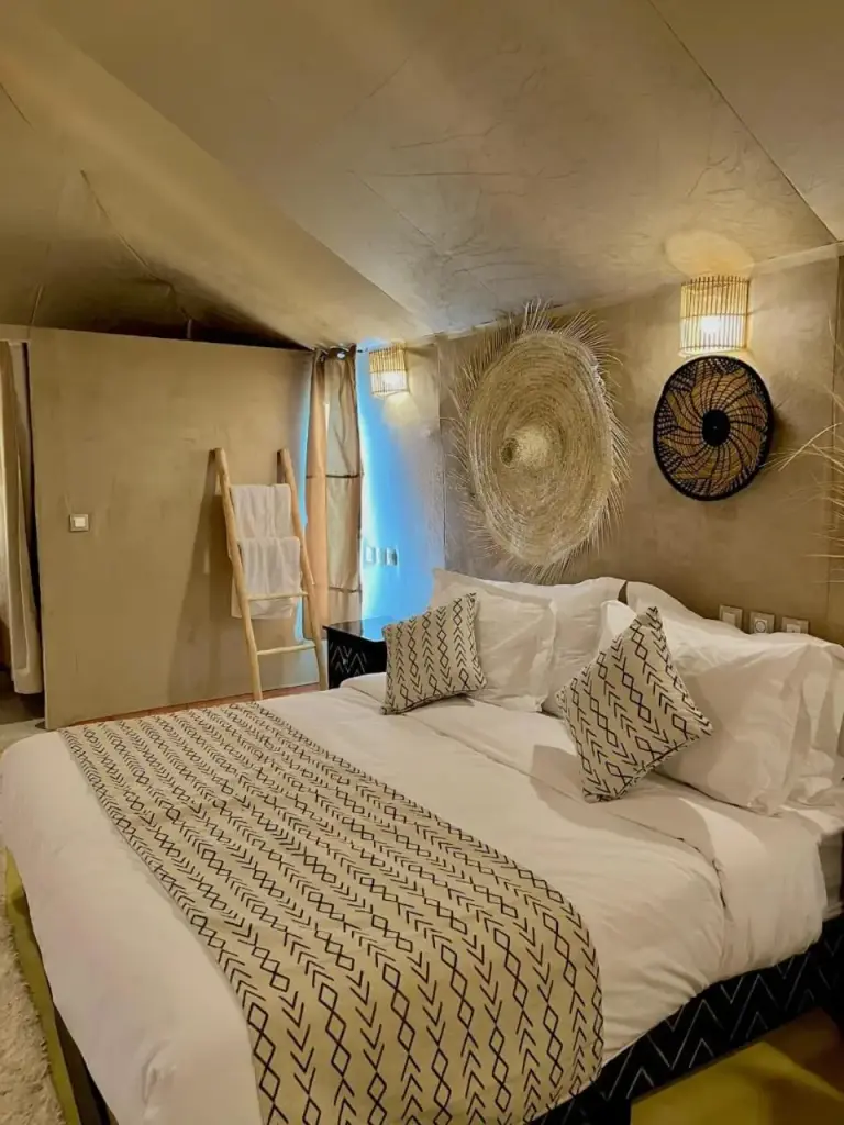 Inviting bed arrangement at Desert Stars View Camp, Merzouga