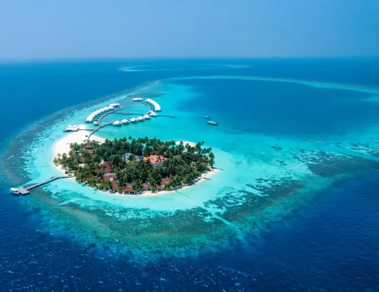 Aerial view of Diamonds Athuruga Maldives Resort & Spa in Ari Atoll