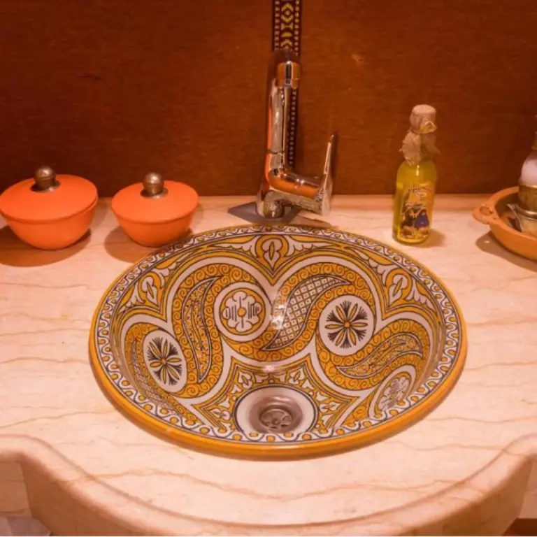 Dream Desert Camp in Merzouga decorative sink and vanity inside a private tent bathroom