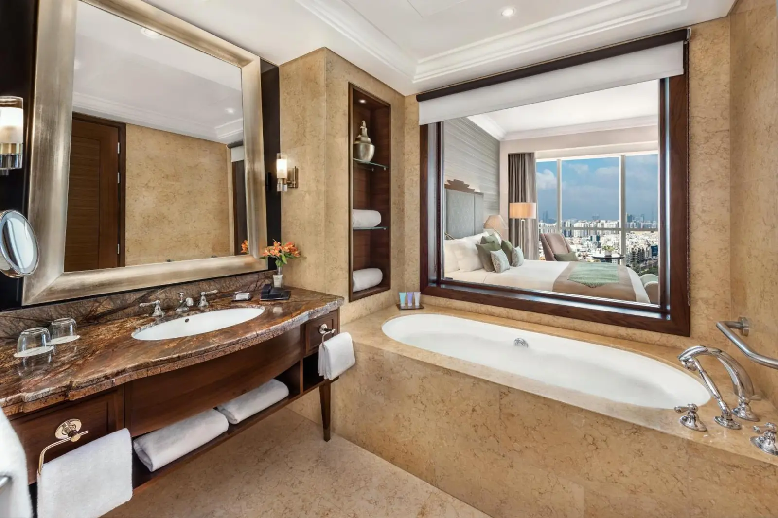 Dusit Thani Abu Dhabi bathroom with room view