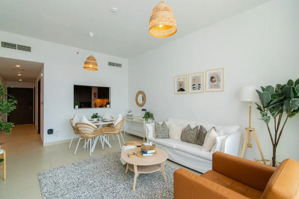 Spacious living room of Elite Escape Holiday Home - 2 BHK Getaway with Dubai Mall Access - 1503