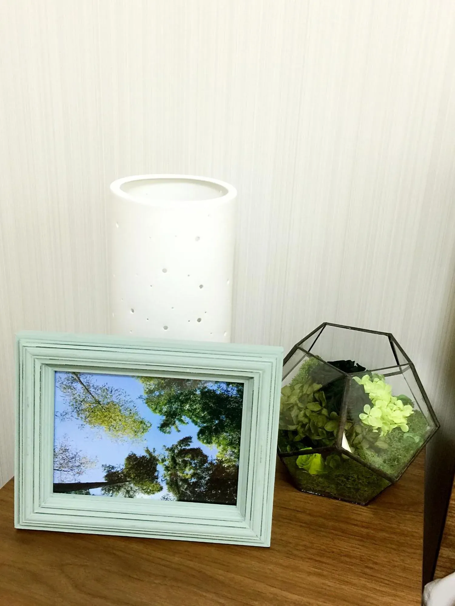 Un cadre décoratif et une composition de plantes à l’intérieur de EnSe Kiyomizu Villa.