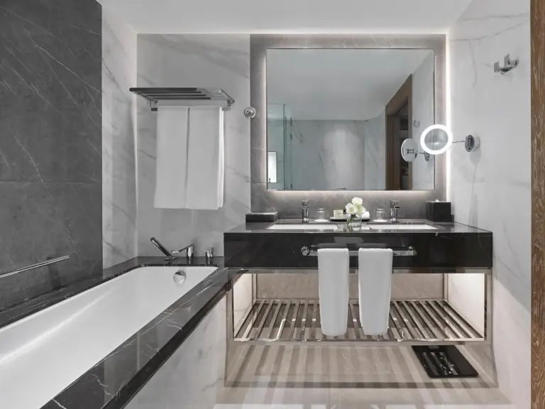 Luxury bathroom in Fairmont Dubai with modern finishes