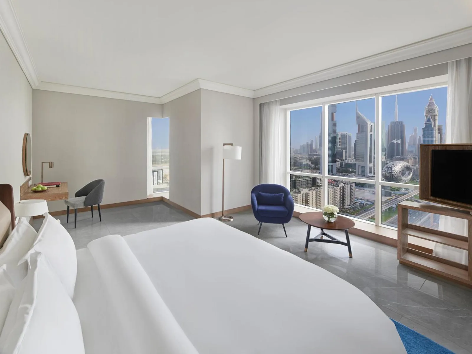 Room in Fairmont Dubai overlooking the Dubai skyline