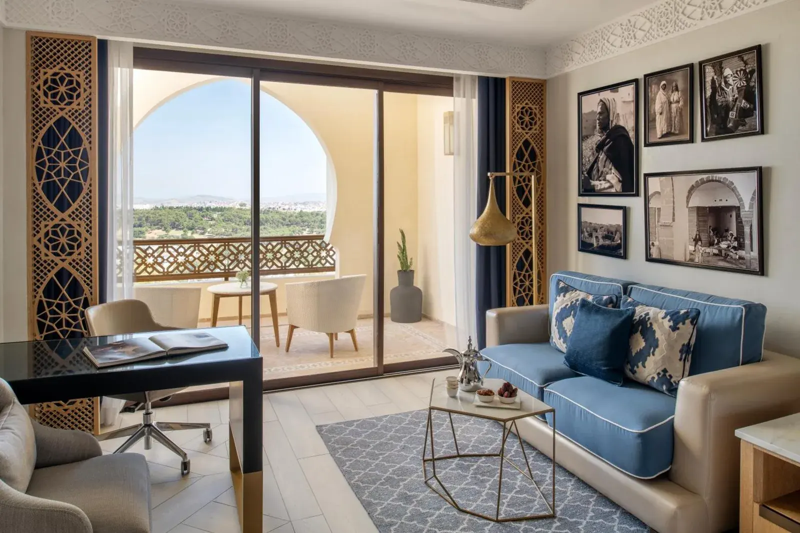 Living area in guest room at Fairmont Tazi Palace Tangier