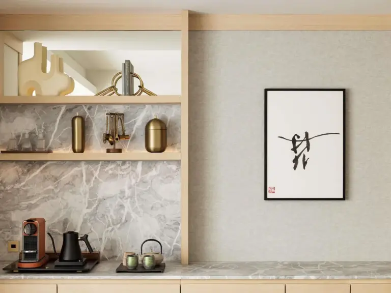 Decorative shelf with artwork at Fairmont Tokyo