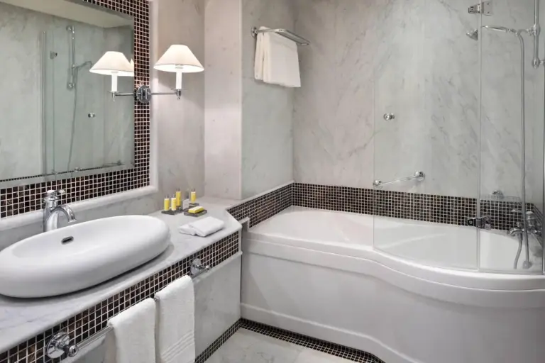 Elegant bathroom at Fes Marriott Hotel Jnan Palace