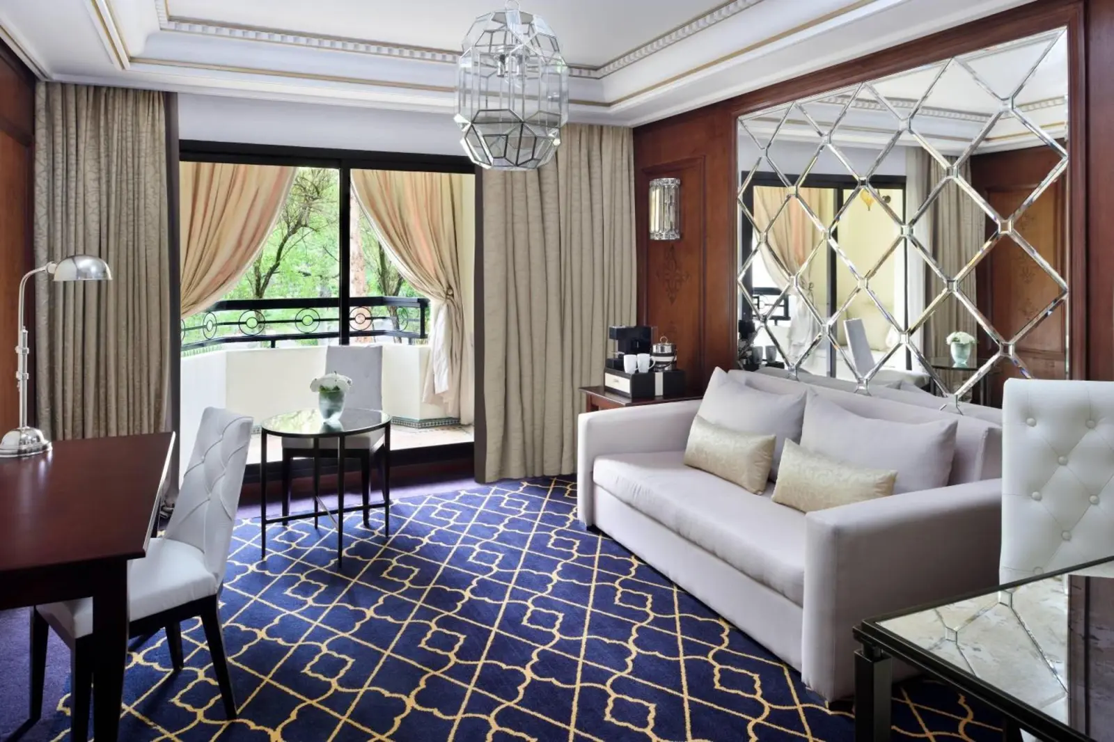 Comfortable living area at Fes Marriott Hotel Jnan Palace
