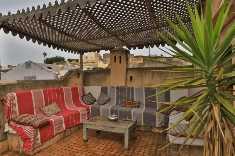 Rooftop lounge area at Fez Valley Luxury Camp