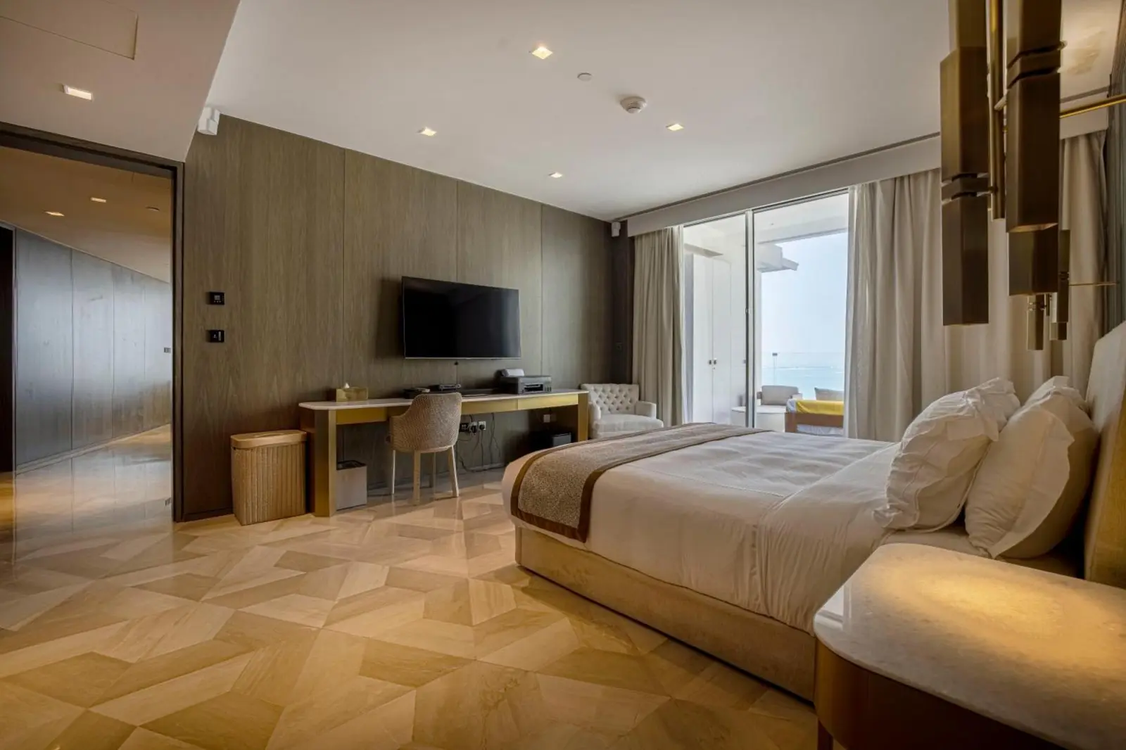 Bedroom with sea view and modern amenities at FIVE Palm Jumeirah in Dubai