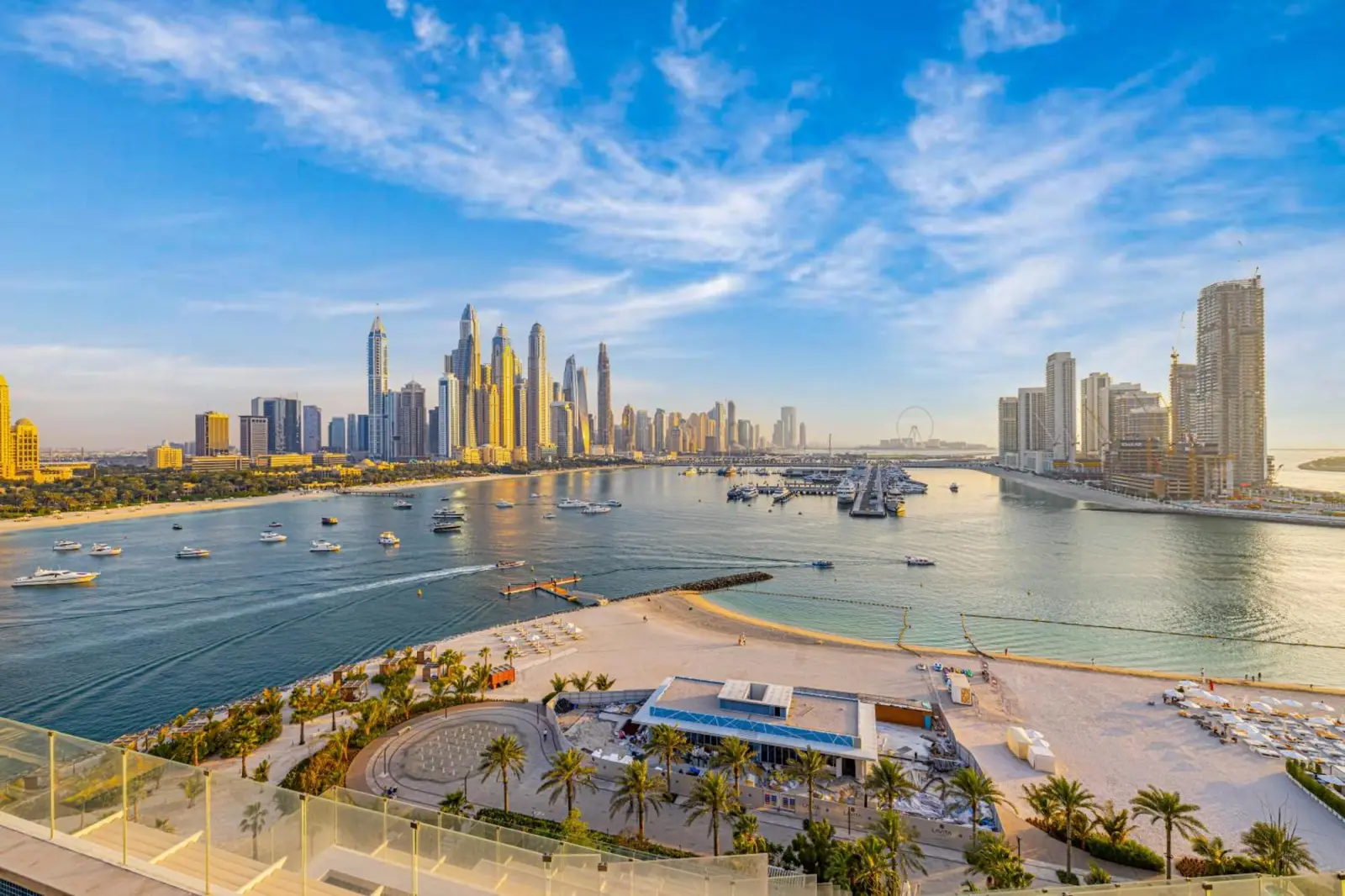 Full marina view from the penthouse terrace at FIVE Palm Jumeirah in Dubai