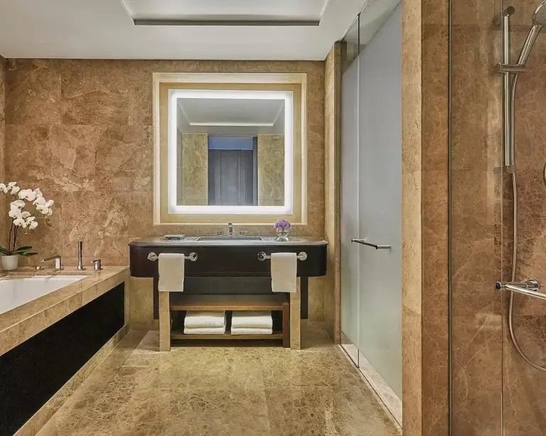 Luxurious bathroom at the Four Seasons Hotel Casablanca with modern fixtures